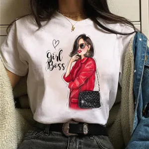 Fashion Print Black Loose T-shirt