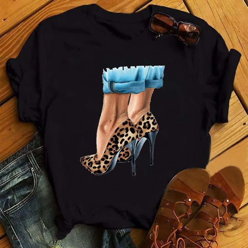 Fashion Print Black Loose T-shirt