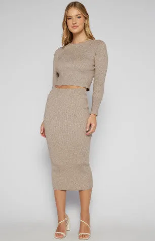 FITTED KNIT SET WITH CROP TOP AND MIDI SKIRT