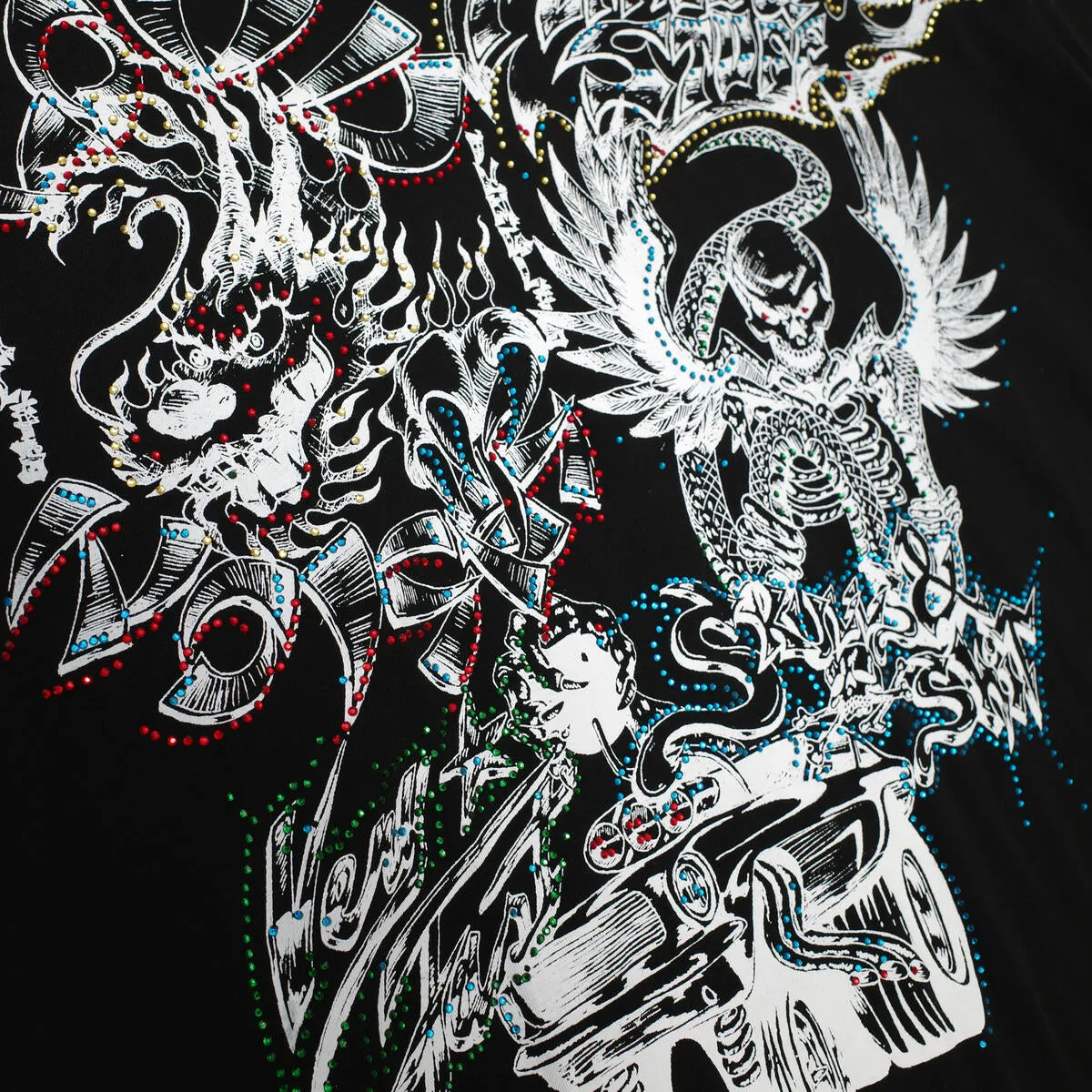 Flames n Stuff Rhinestone T-Shirt - Black