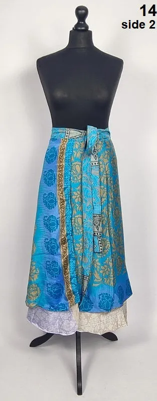 Flattering Indian gypsy wrap skirt, made from vintage silk-mix saree fabrics with Oriental & floral print #14