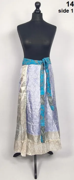 Flattering Indian gypsy wrap skirt, made from vintage silk-mix saree fabrics with Oriental & floral print #14