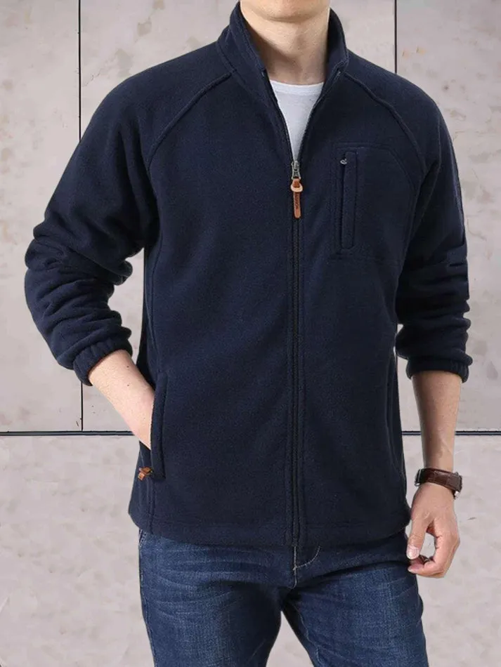 Fleece jackets with stand-up collar, two-tone design and zipper