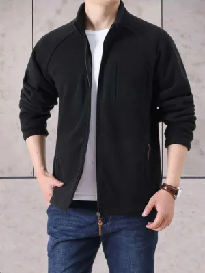 Fleece jackets with stand-up collar, two-tone design and zipper