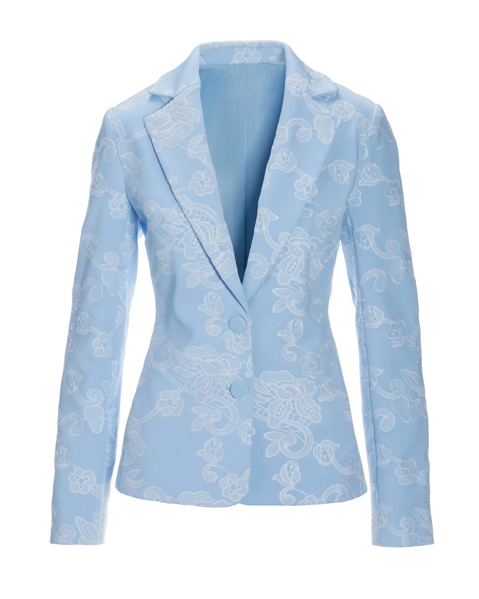 Floral Embroidered Single Breasted Blazer Airy Blue