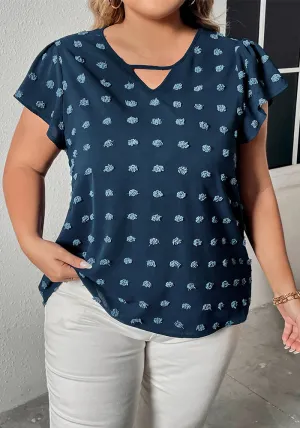 Flowy Polka Dot Half-Sleeve Chiffon Top with Keyhole Detail