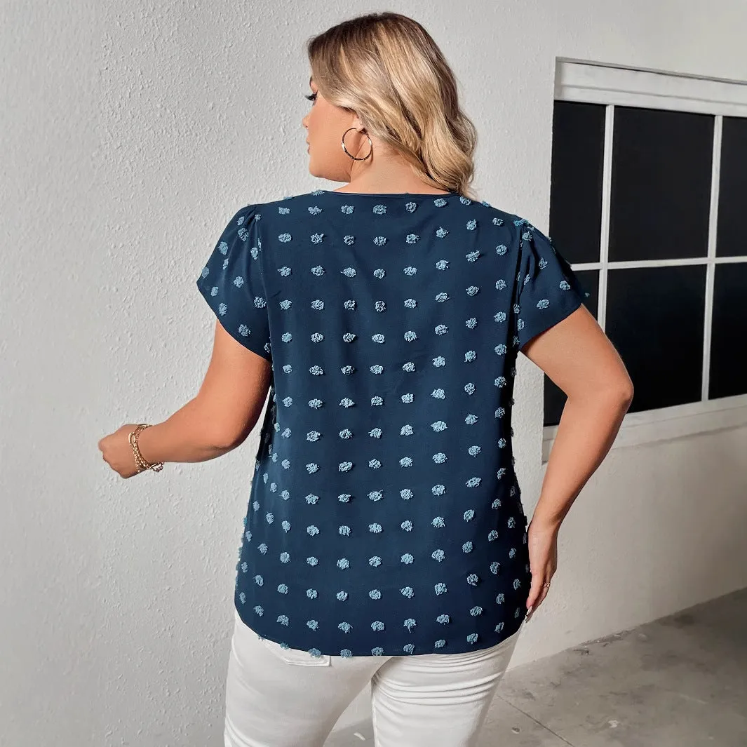Flowy Polka Dot Half-Sleeve Chiffon Top with Keyhole Detail