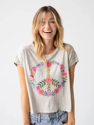 Frankie Cotton Boxy Tee Shirt - Moonstruck Peace Sign-Small