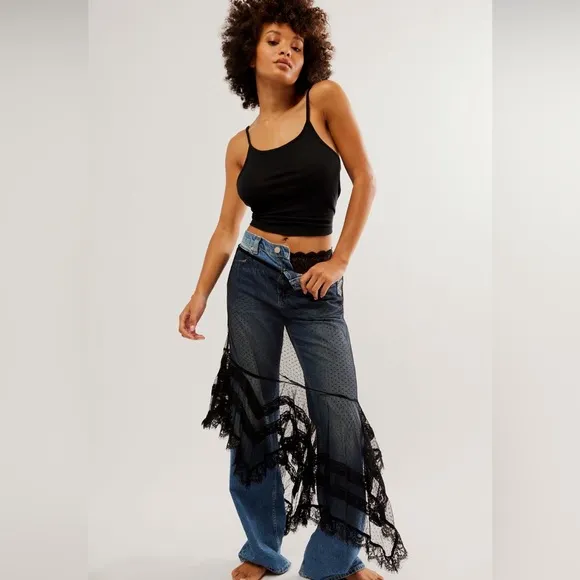 Free People Afternoon Half Slip in Black NWT