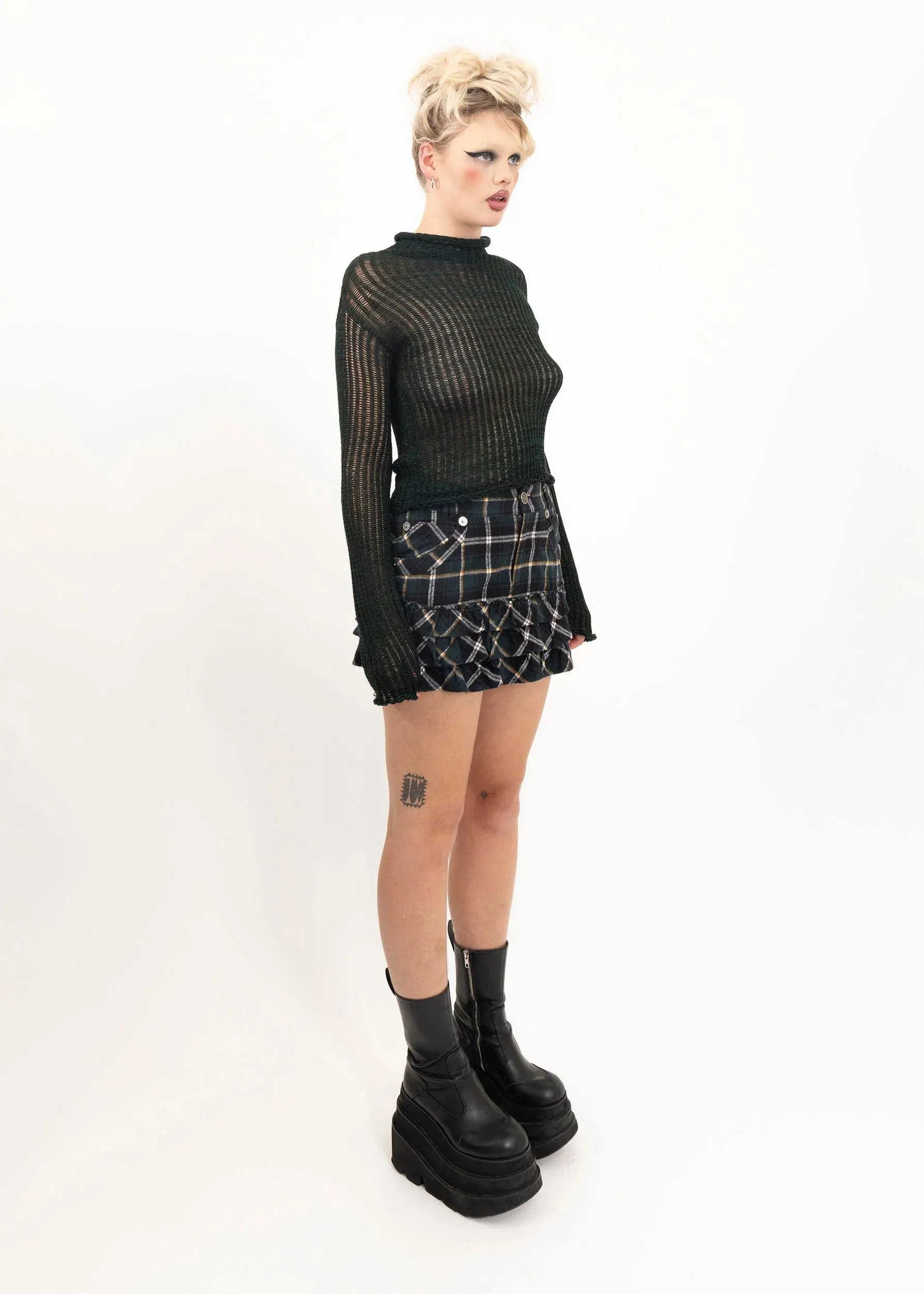 Frill hem tartan mini skirt