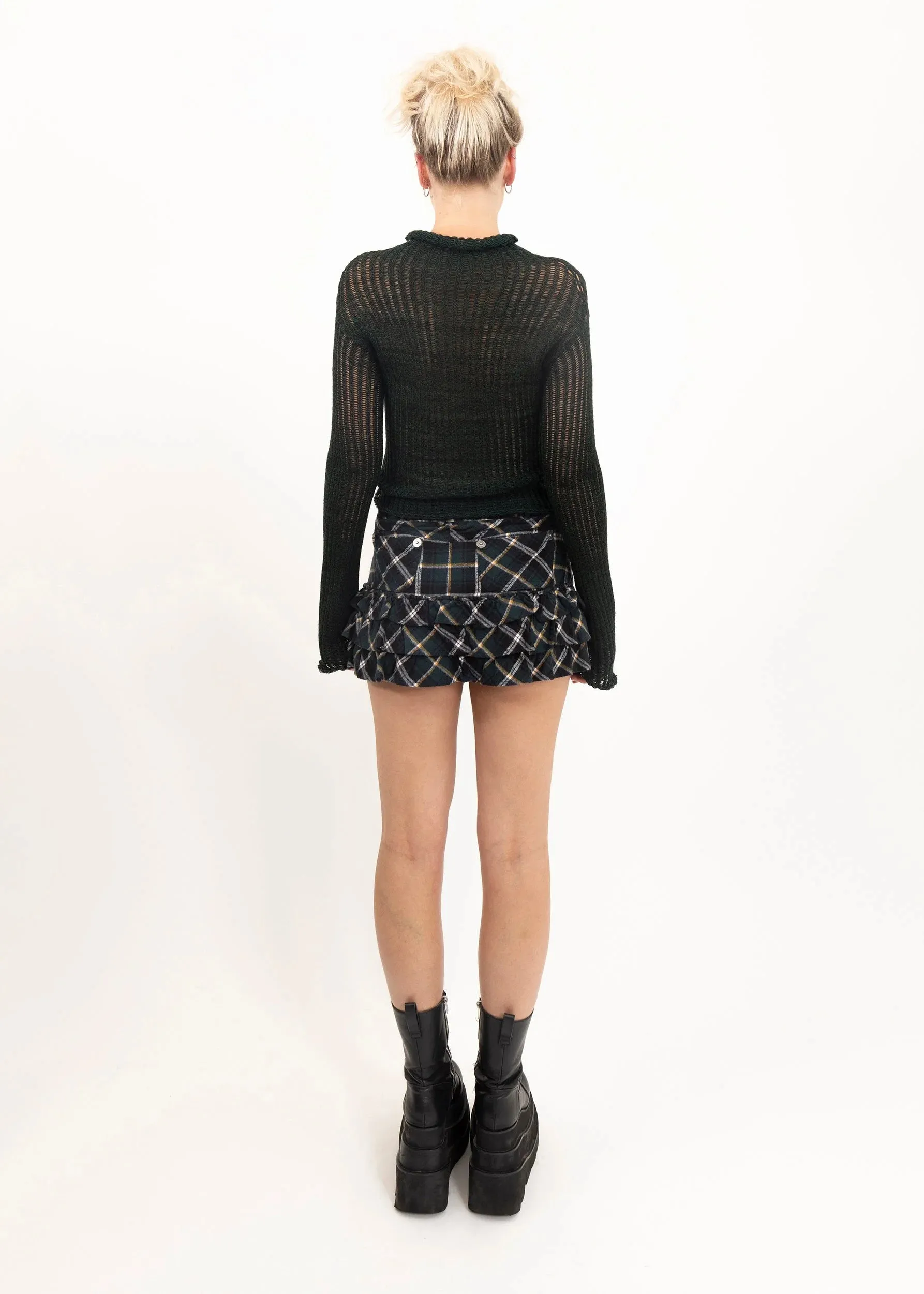 Frill hem tartan mini skirt