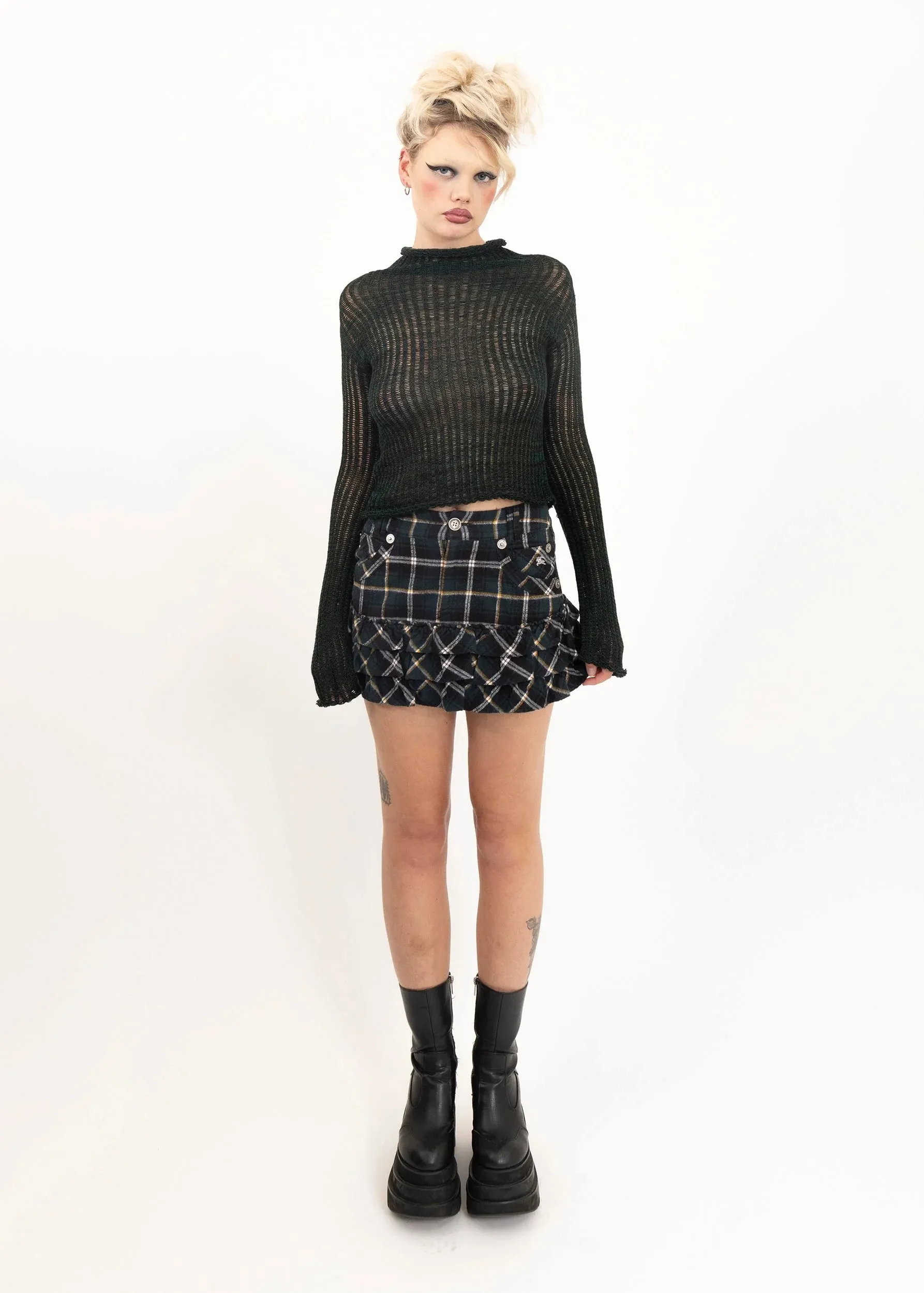 Frill hem tartan mini skirt