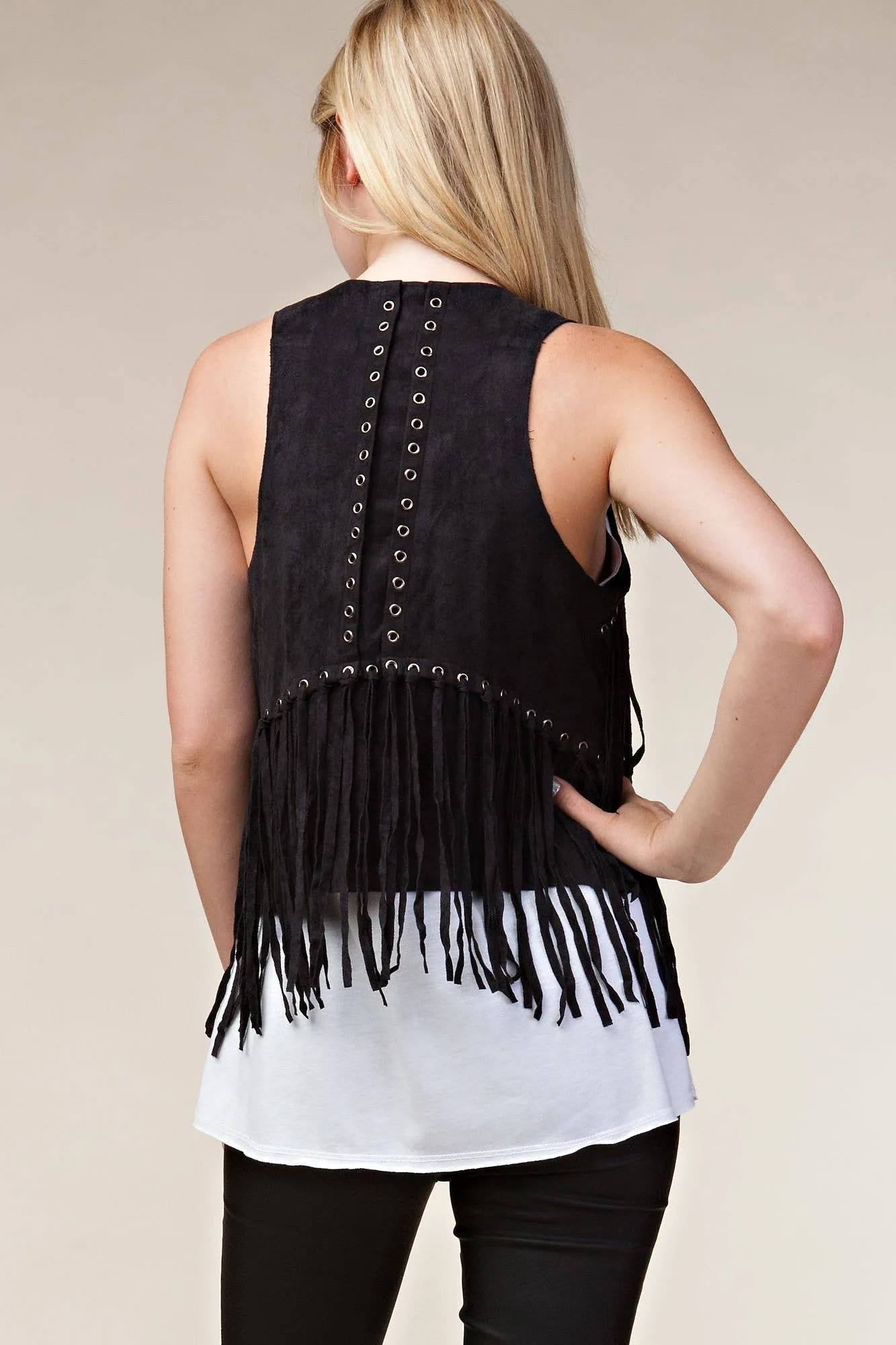 Fringe Vest with Eyelets: Camel