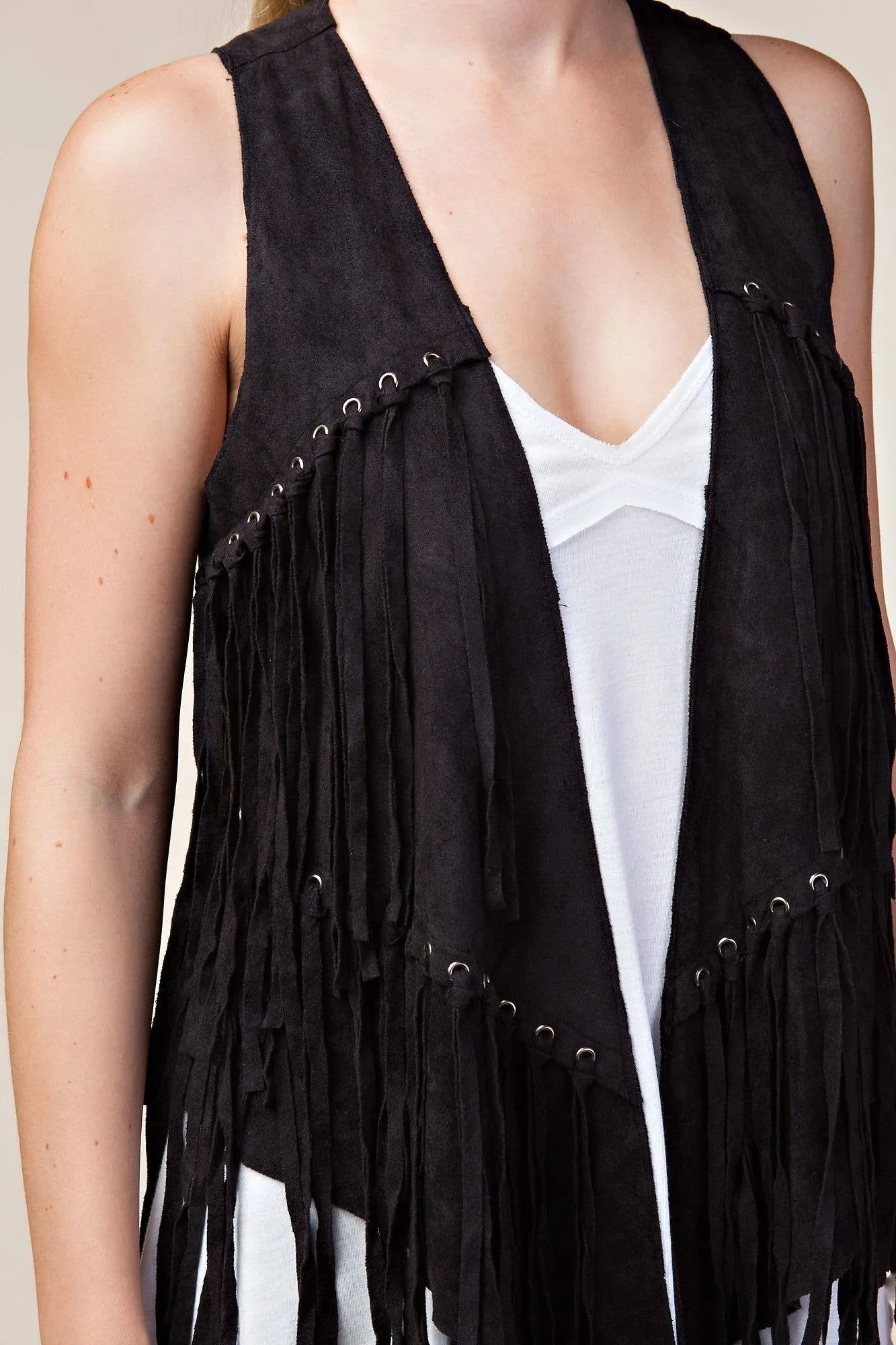 Fringe Vest with Eyelets: Camel