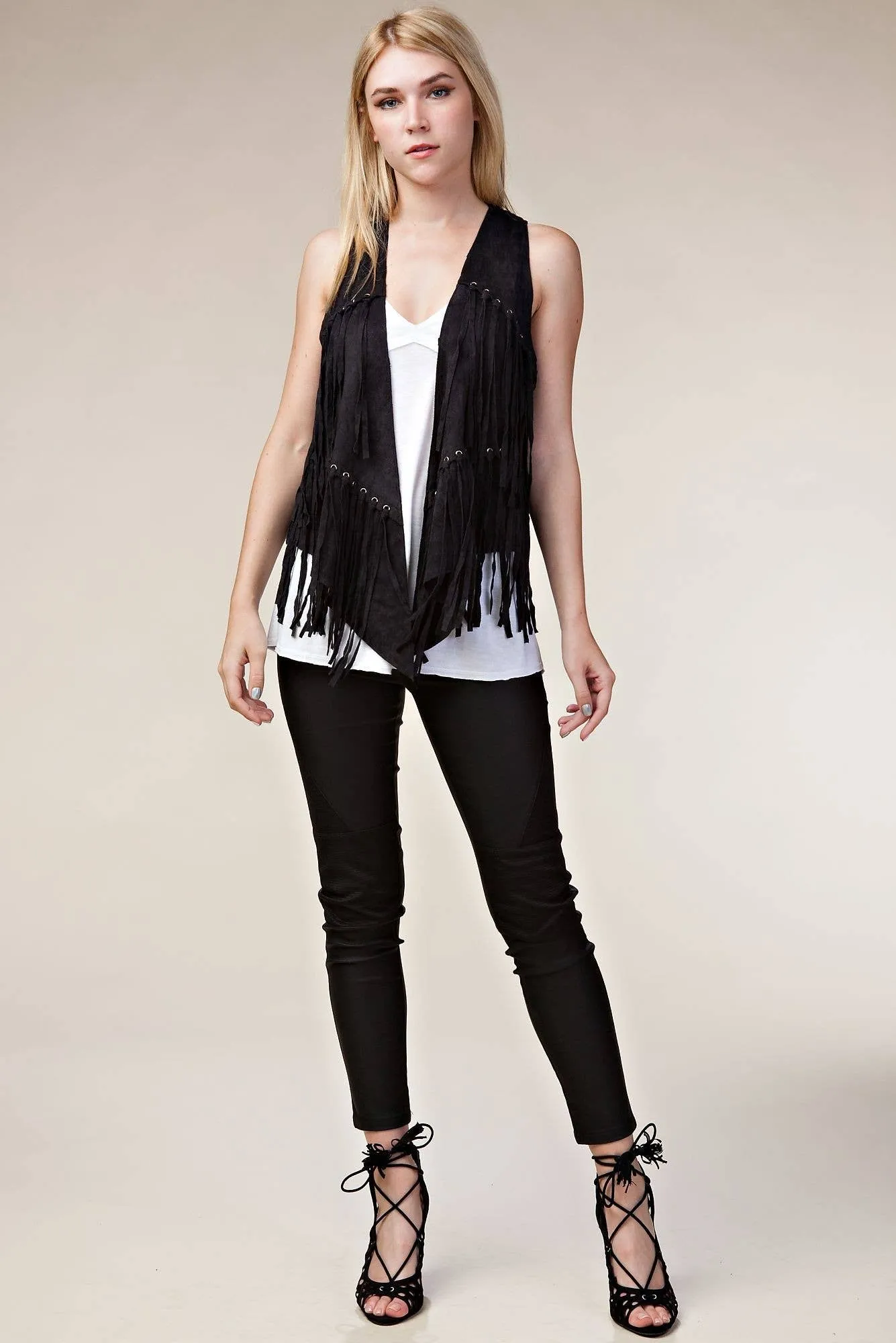 Fringe Vest with Eyelets: Camel