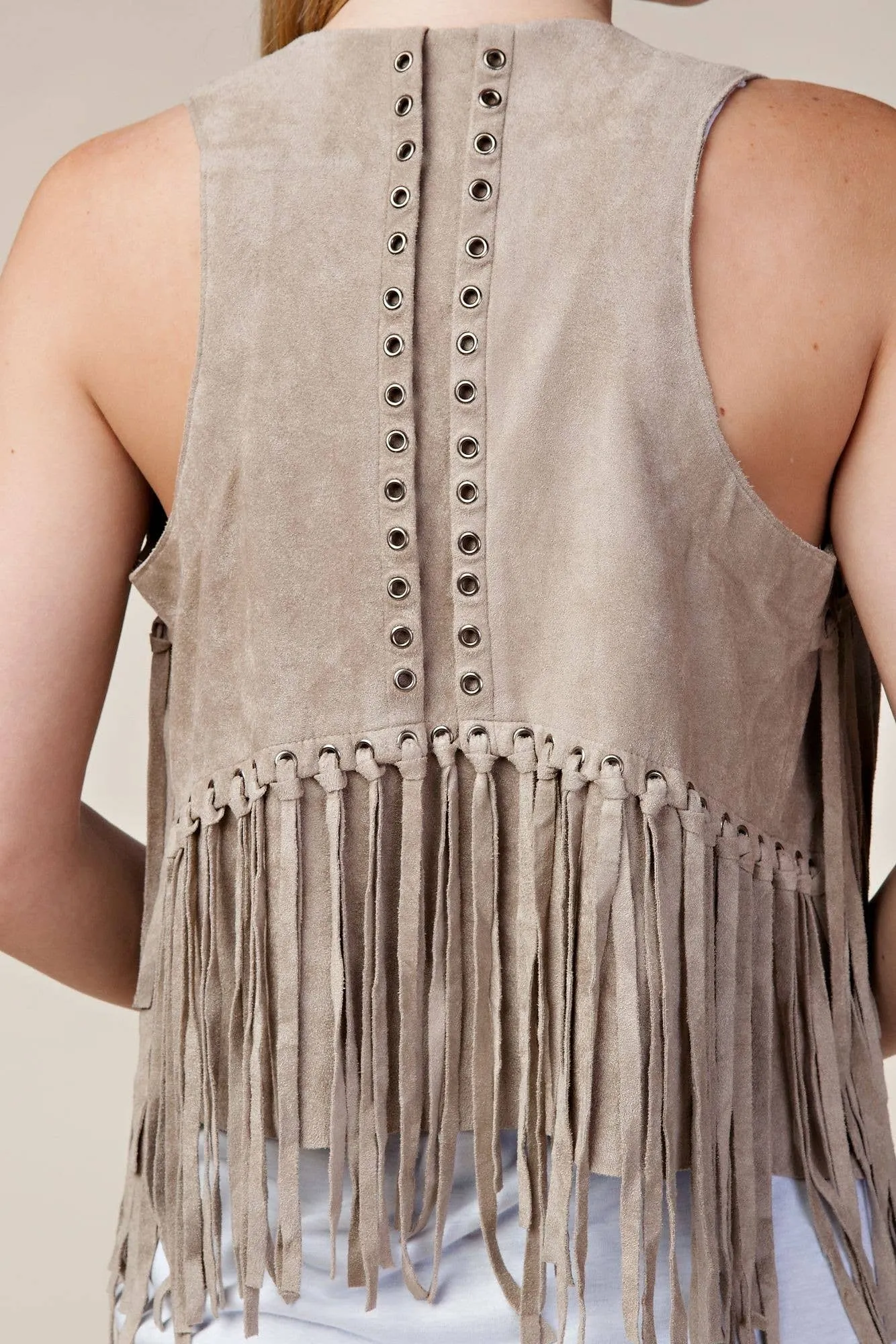 Fringe Vest with Eyelets: Camel