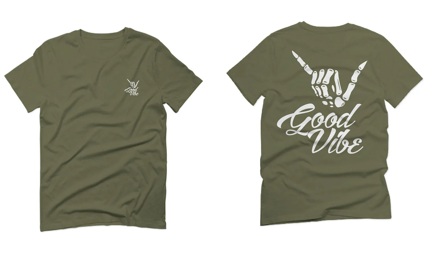 Front and Back Good Vibe Bones Hand Shaka Cool Vintage Hipster Graphic For men T Shirt