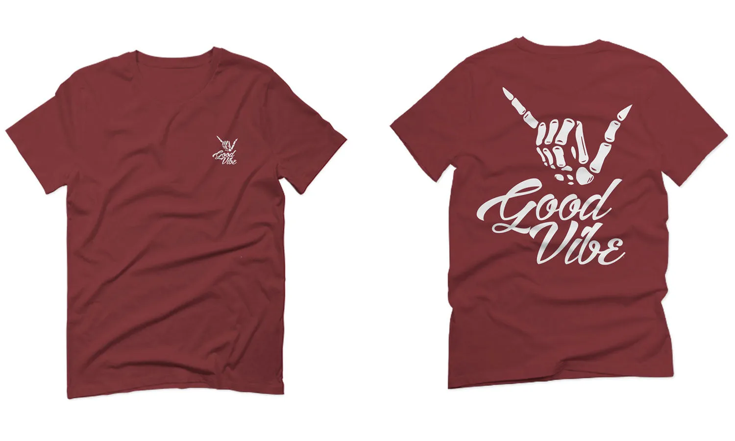 Front and Back Good Vibe Bones Hand Shaka Cool Vintage Hipster Graphic For men T Shirt