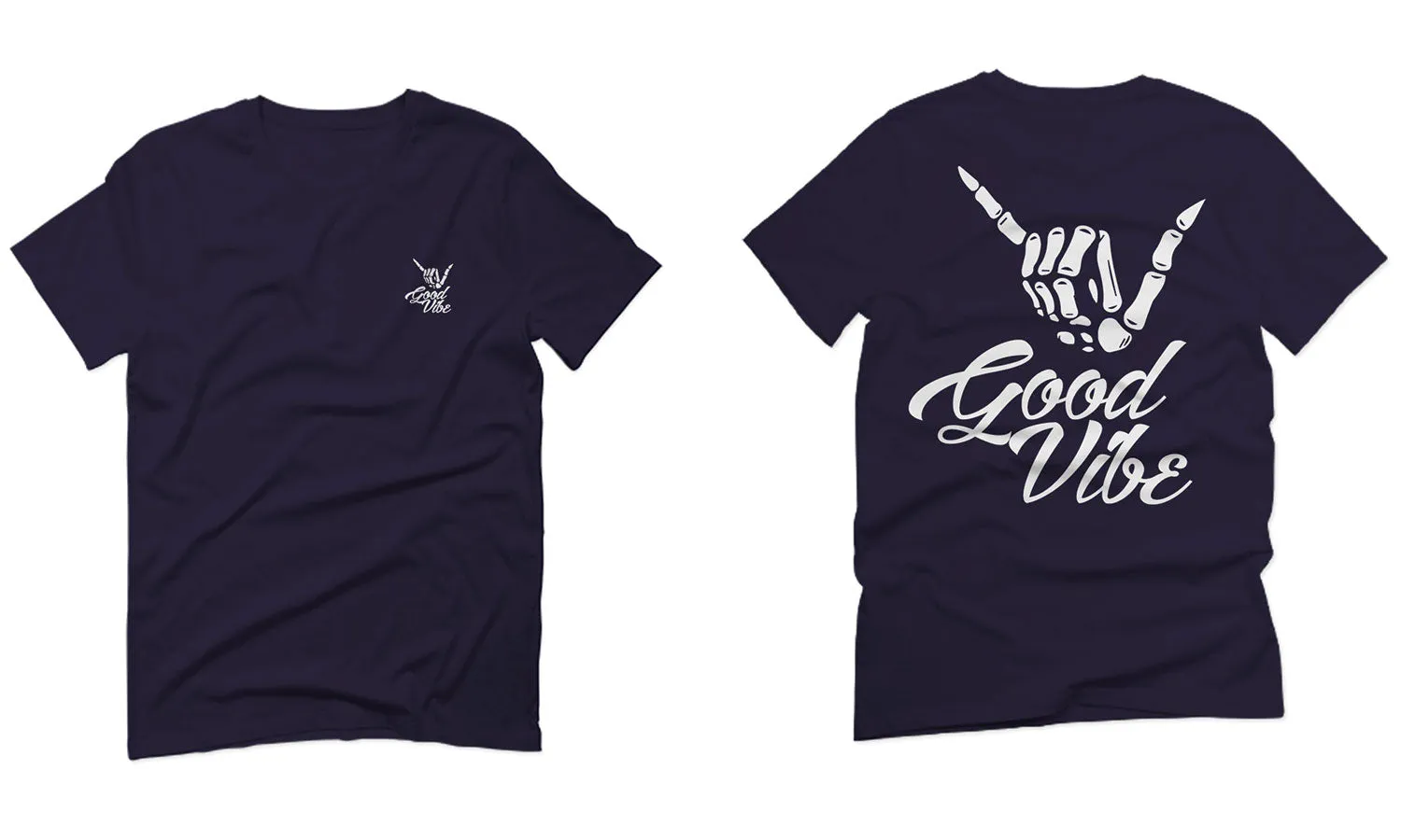 Front and Back Good Vibe Bones Hand Shaka Cool Vintage Hipster Graphic For men T Shirt