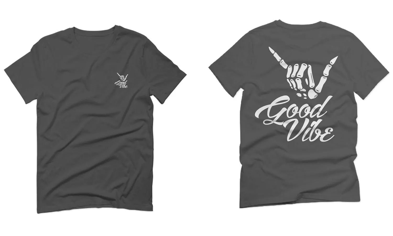 Front and Back Good Vibe Bones Hand Shaka Cool Vintage Hipster Graphic For men T Shirt