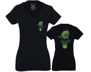 Funny 420 Stoned Day Weed Marijuana Kush Pot Leaf Cannabis Plant For Women V neck fitted T Shirt