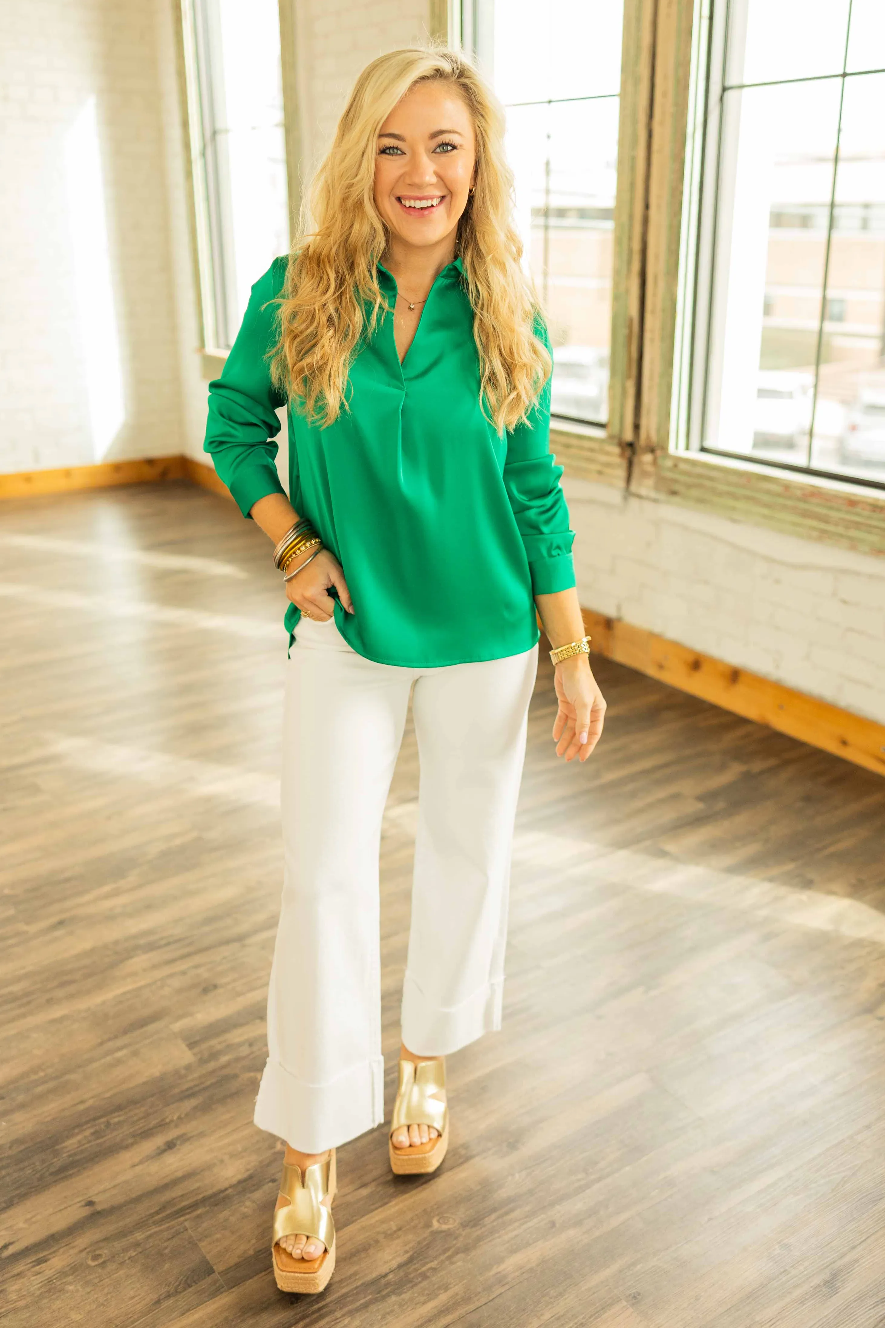 GABRIELLE LONG SLEEVE SATIN BLOUSE