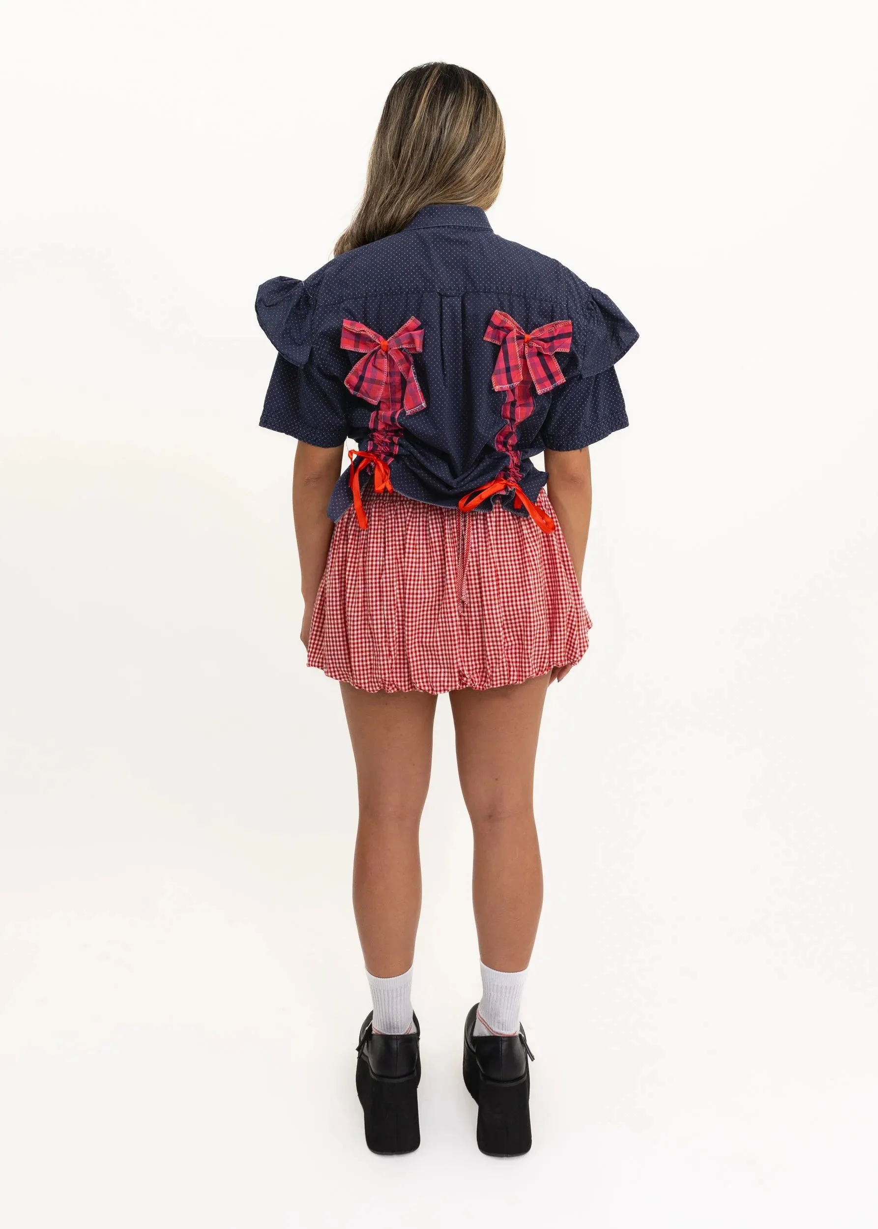 Gingham micro mini bubble skirt