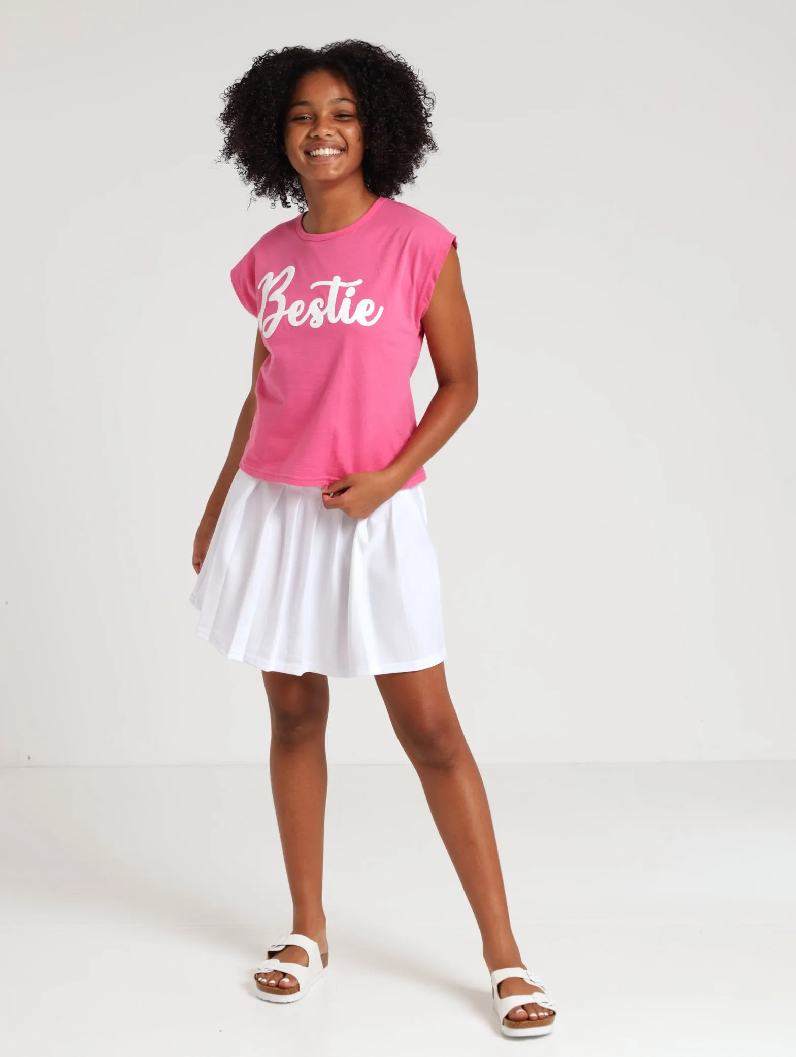 Girls Bestie Boxy Tee - Bright Pink