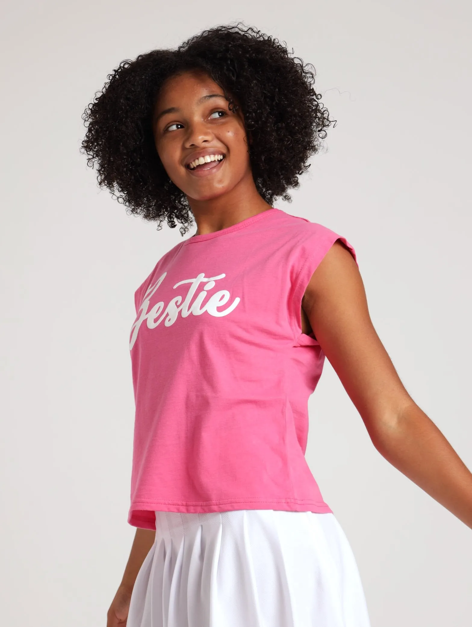 Girls Bestie Boxy Tee - Bright Pink