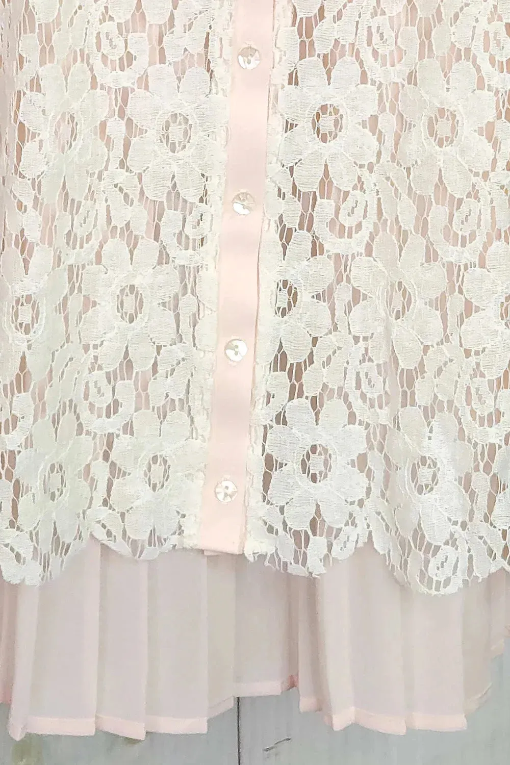 Girls Collared Button Down Lace Blush Top