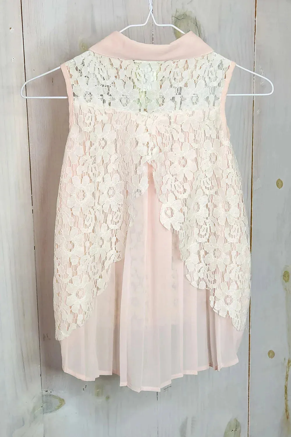 Girls Collared Button Down Lace Blush Top