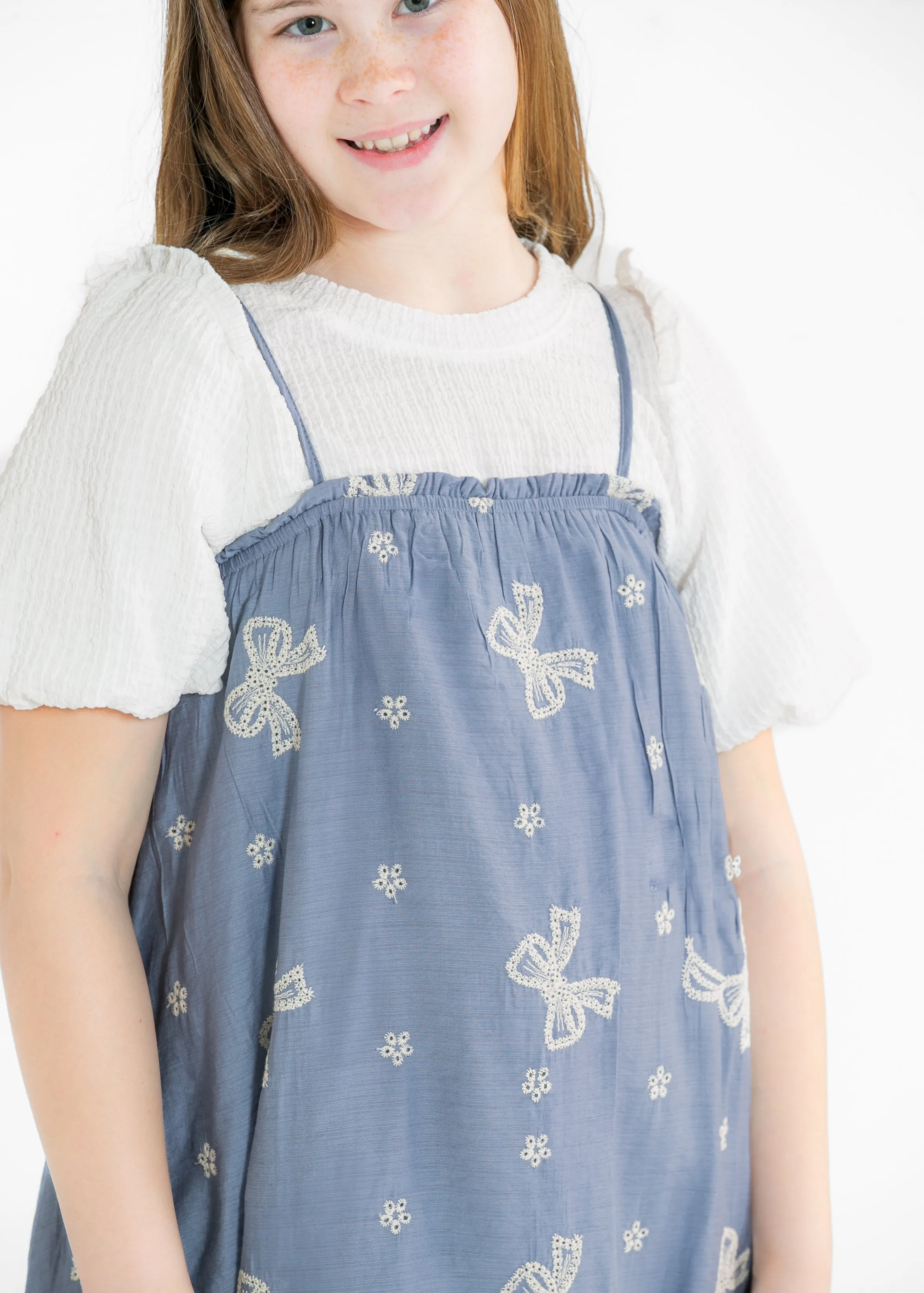 Girl's Crinkled Puff Sleeve Knit Top