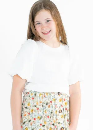 Girl's Crinkled Puff Sleeve Knit Top