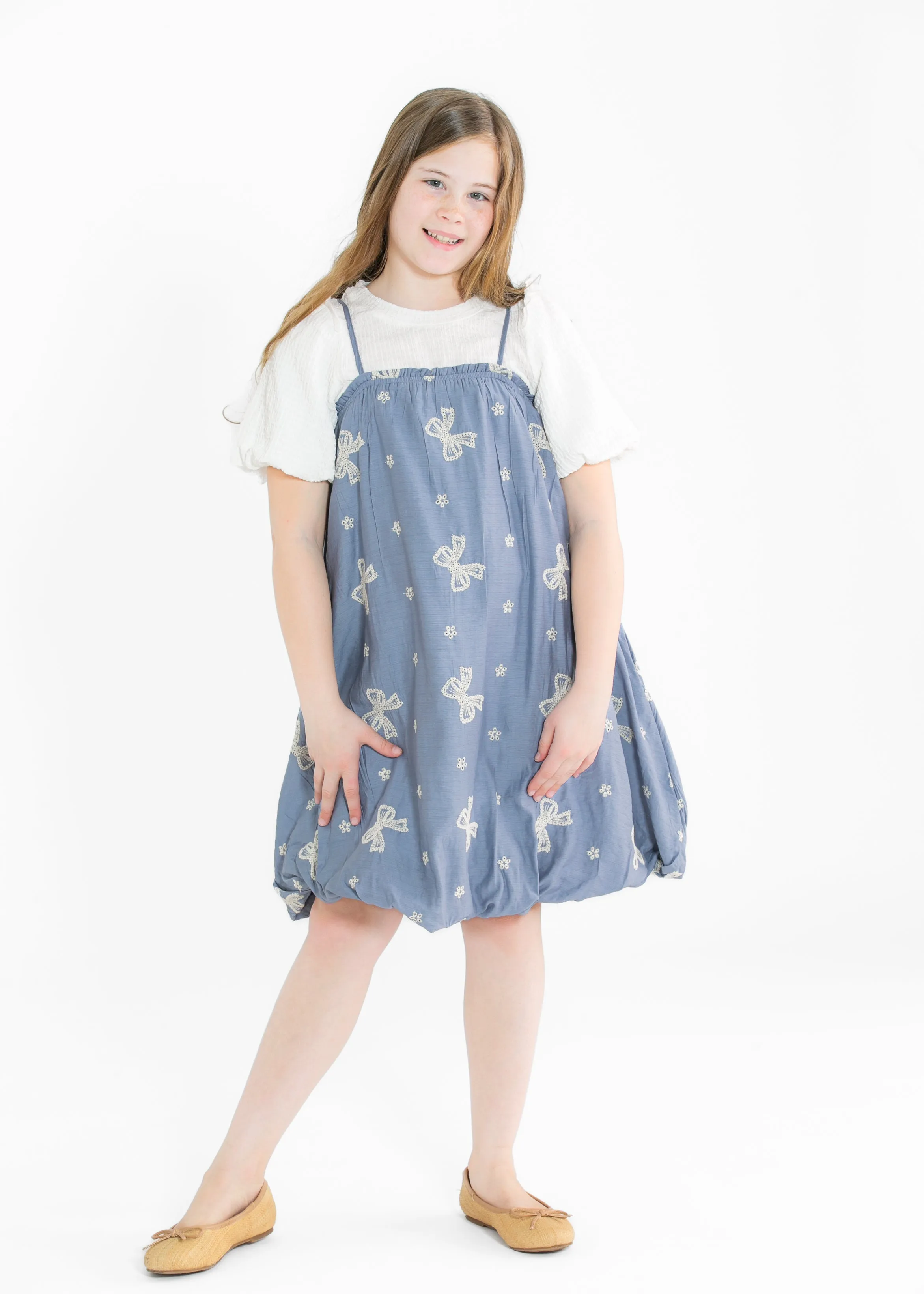 Girl's Crinkled Puff Sleeve Knit Top