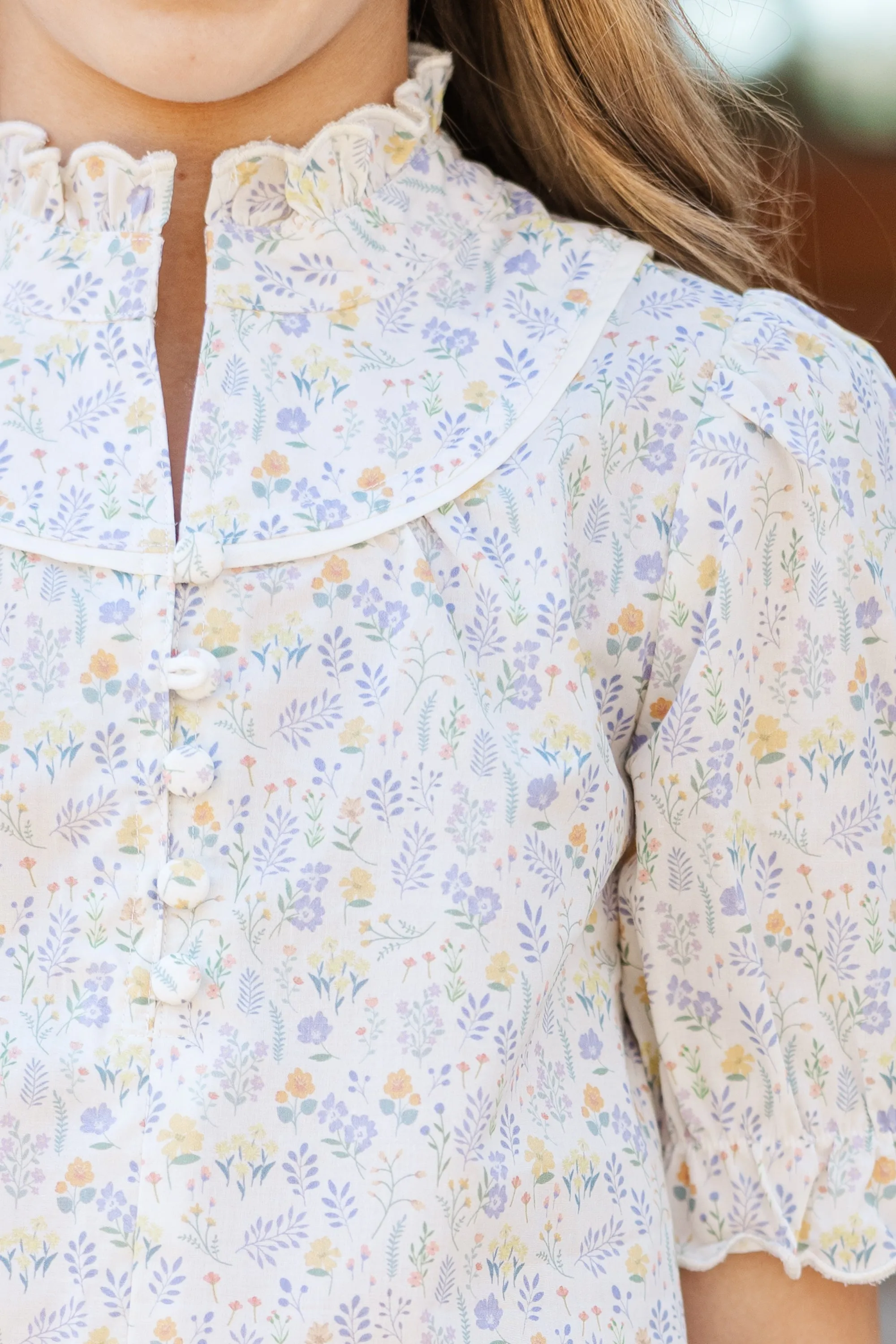 Girls: Keep It Up Yellow Ditsy Floral Blouse