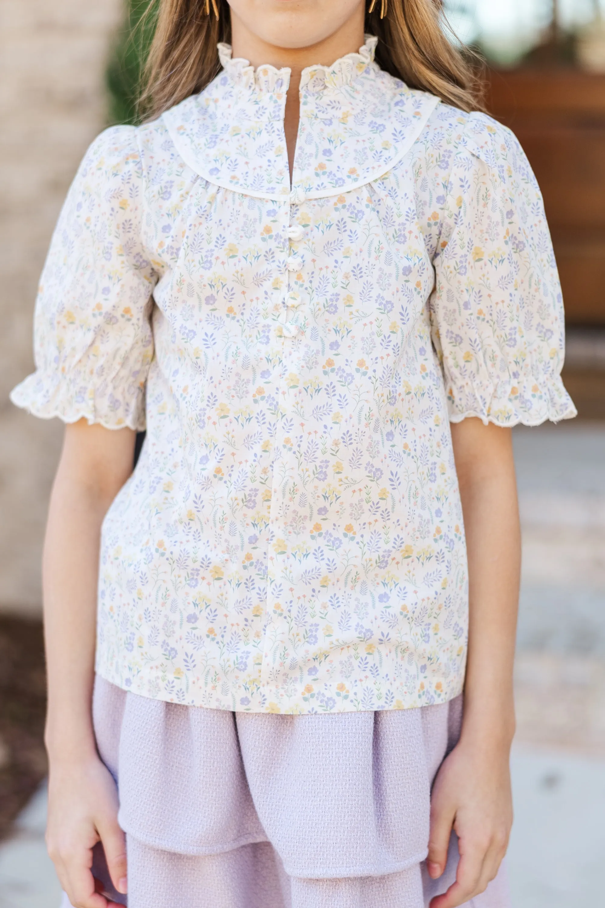 Girls: Keep It Up Yellow Ditsy Floral Blouse