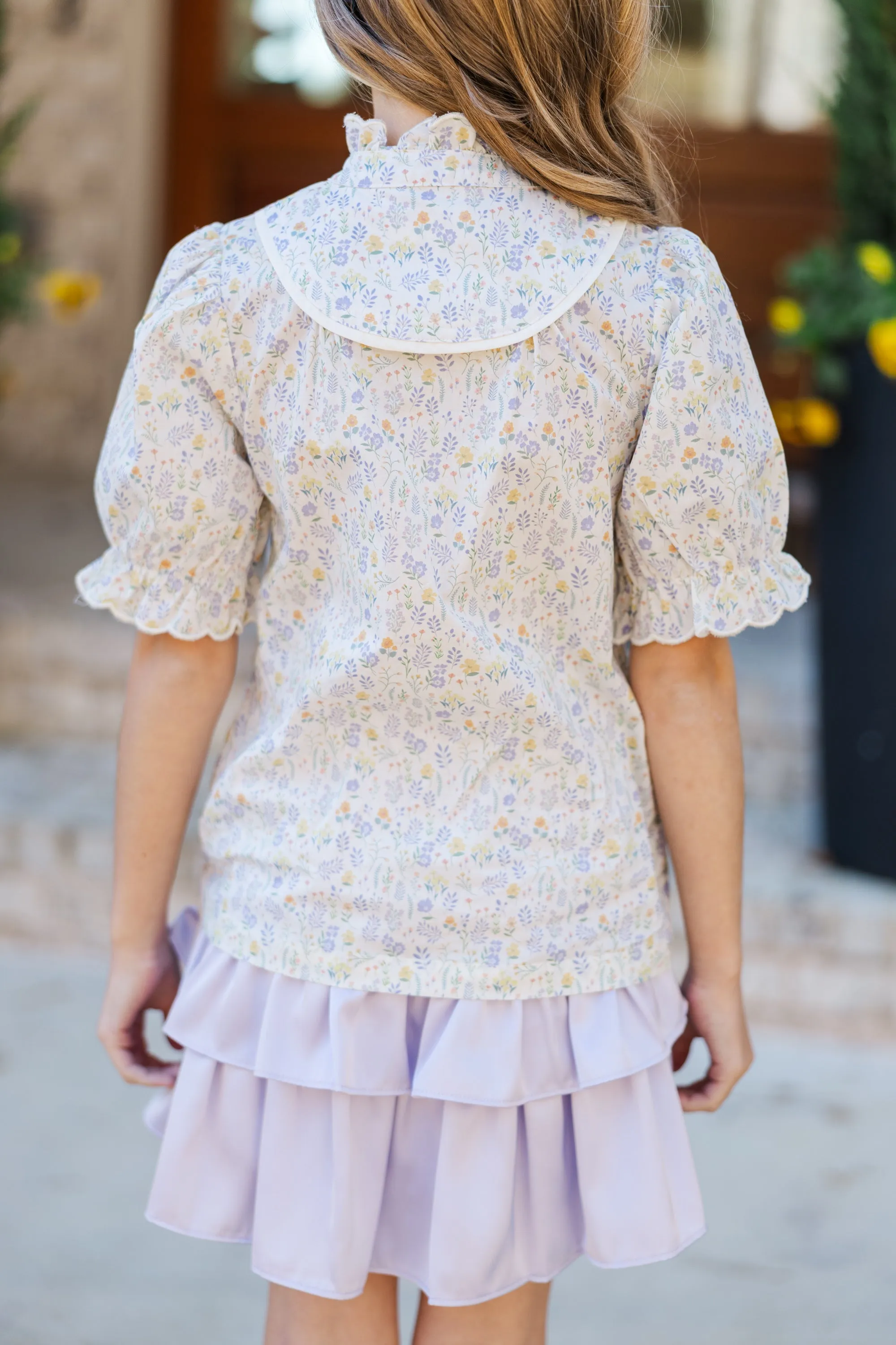 Girls: Keep It Up Yellow Ditsy Floral Blouse