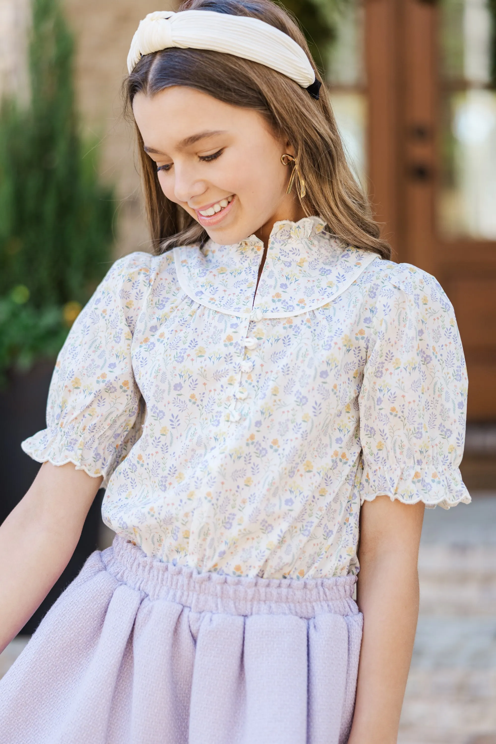 Girls: Keep It Up Yellow Ditsy Floral Blouse