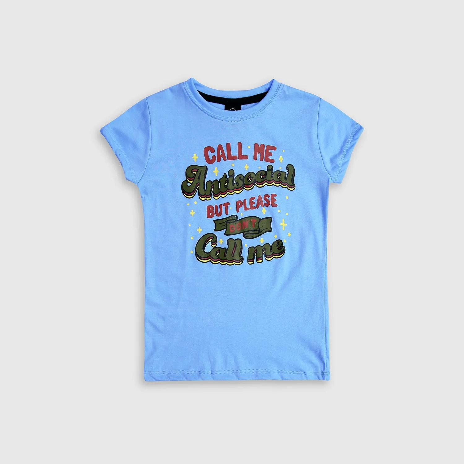 Girls Pure Cotton "Antisocial" Slogan T-Shirt