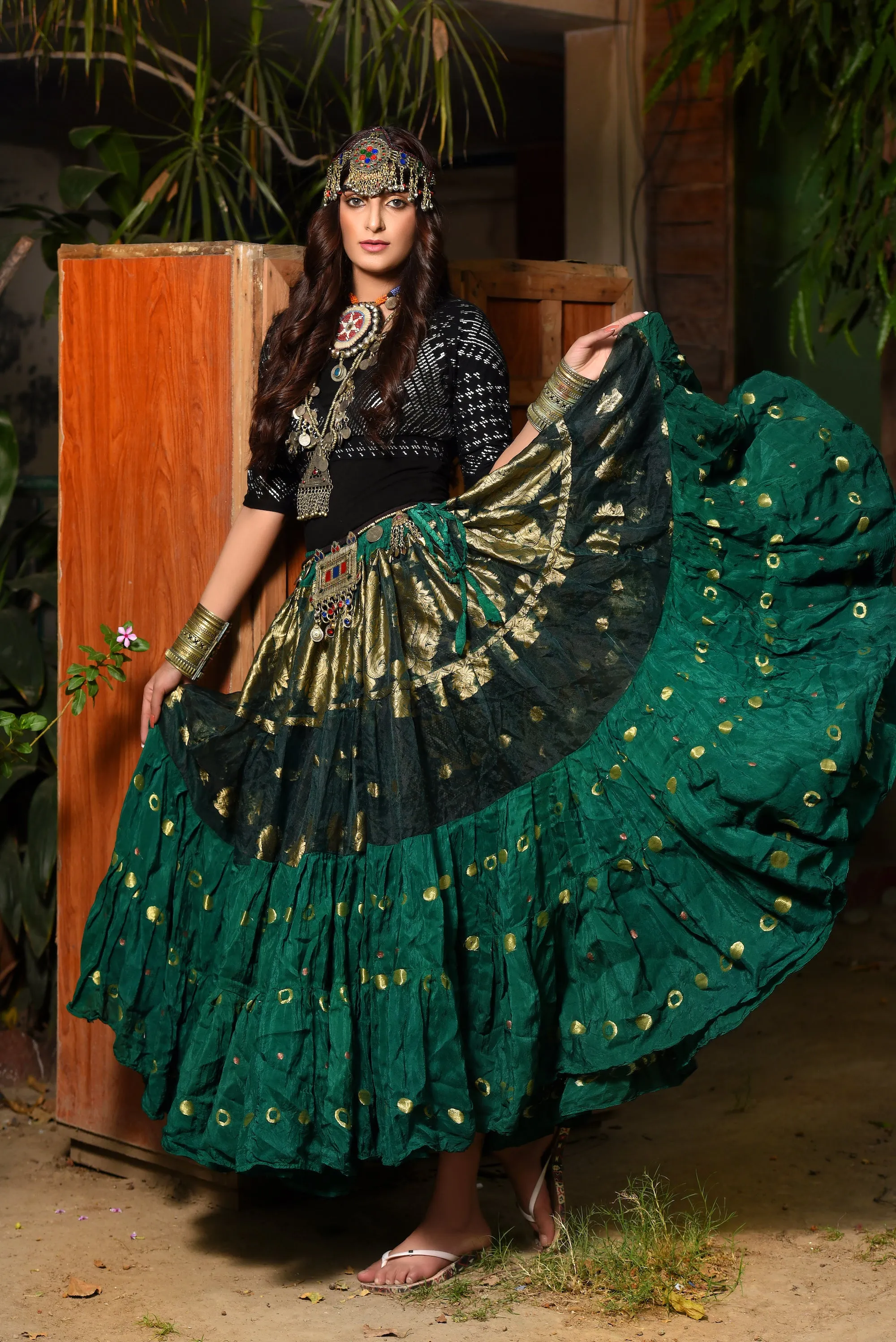 Green banarsi skirt