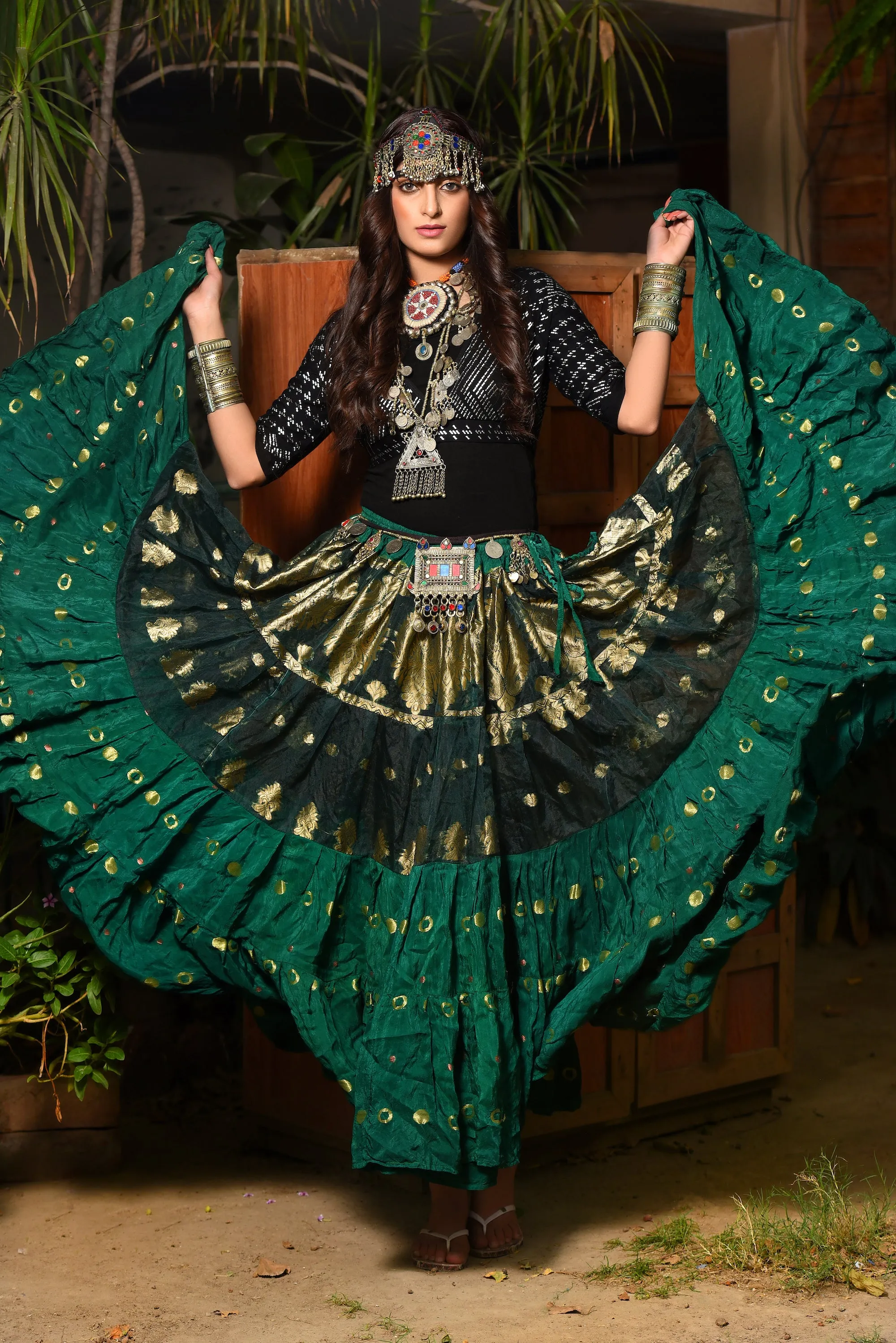Green banarsi skirt