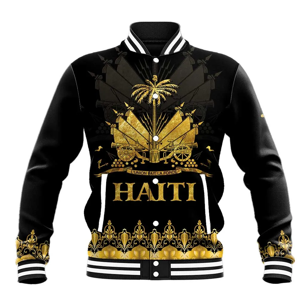 Haiti Neg Marron Baseball Jacket Lespwa pa anyen san aksyon - Gold LT01
