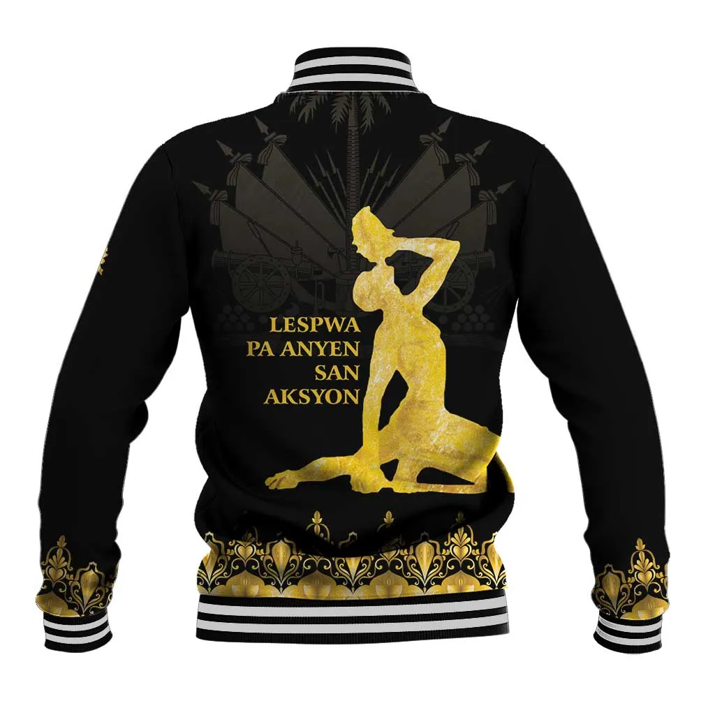 Haiti Neg Marron Baseball Jacket Lespwa pa anyen san aksyon - Gold LT01