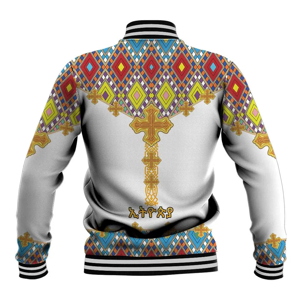 Happy Ethiopian Timkat Baseball Jacket Cross Mix Tilet Pattern LT15