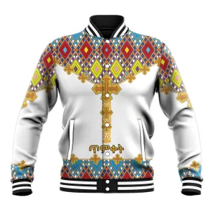 Happy Ethiopian Timkat Baseball Jacket Cross Mix Tilet Pattern LT15