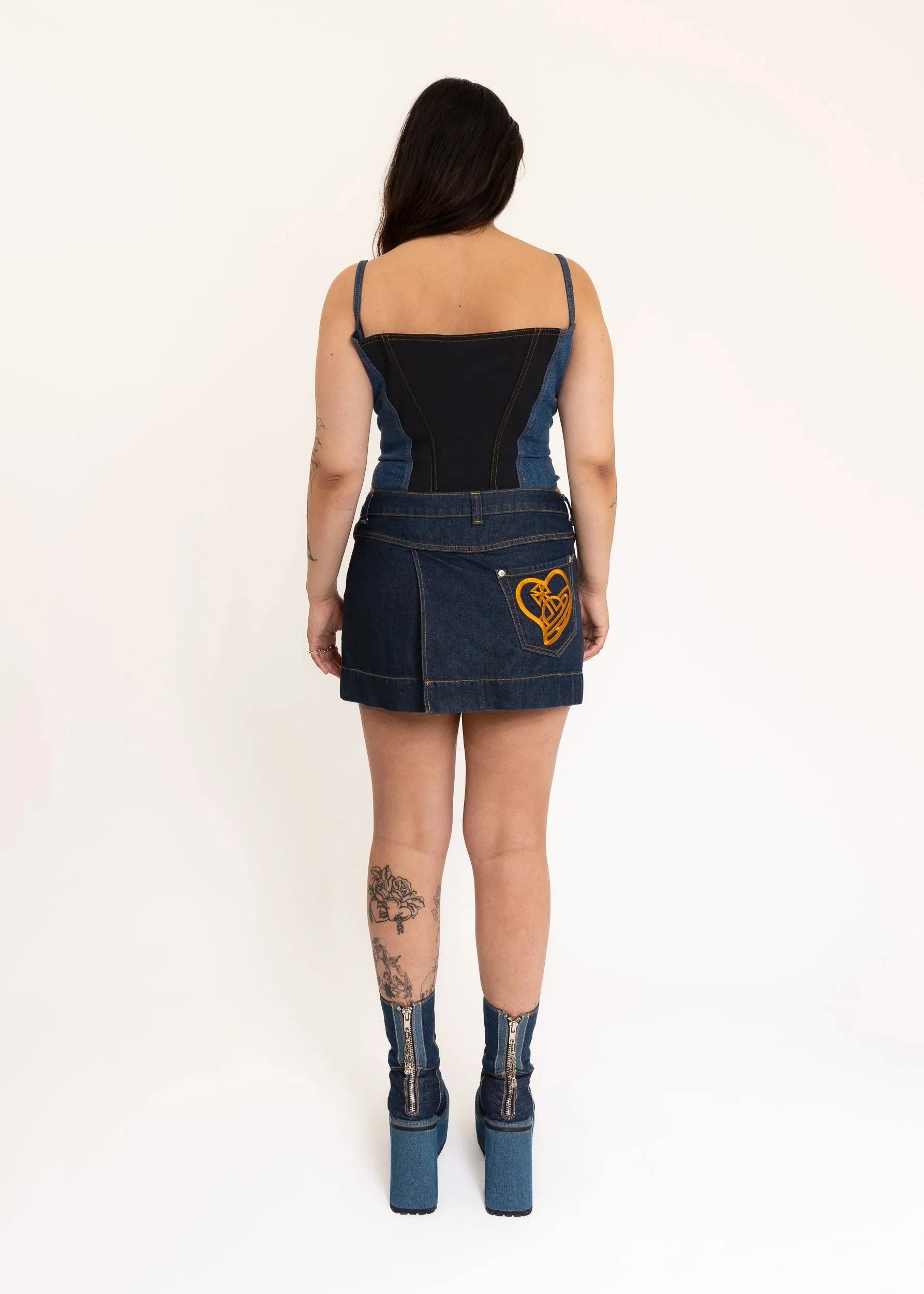 Heart Orb Embroidered Denim Mini Skirt