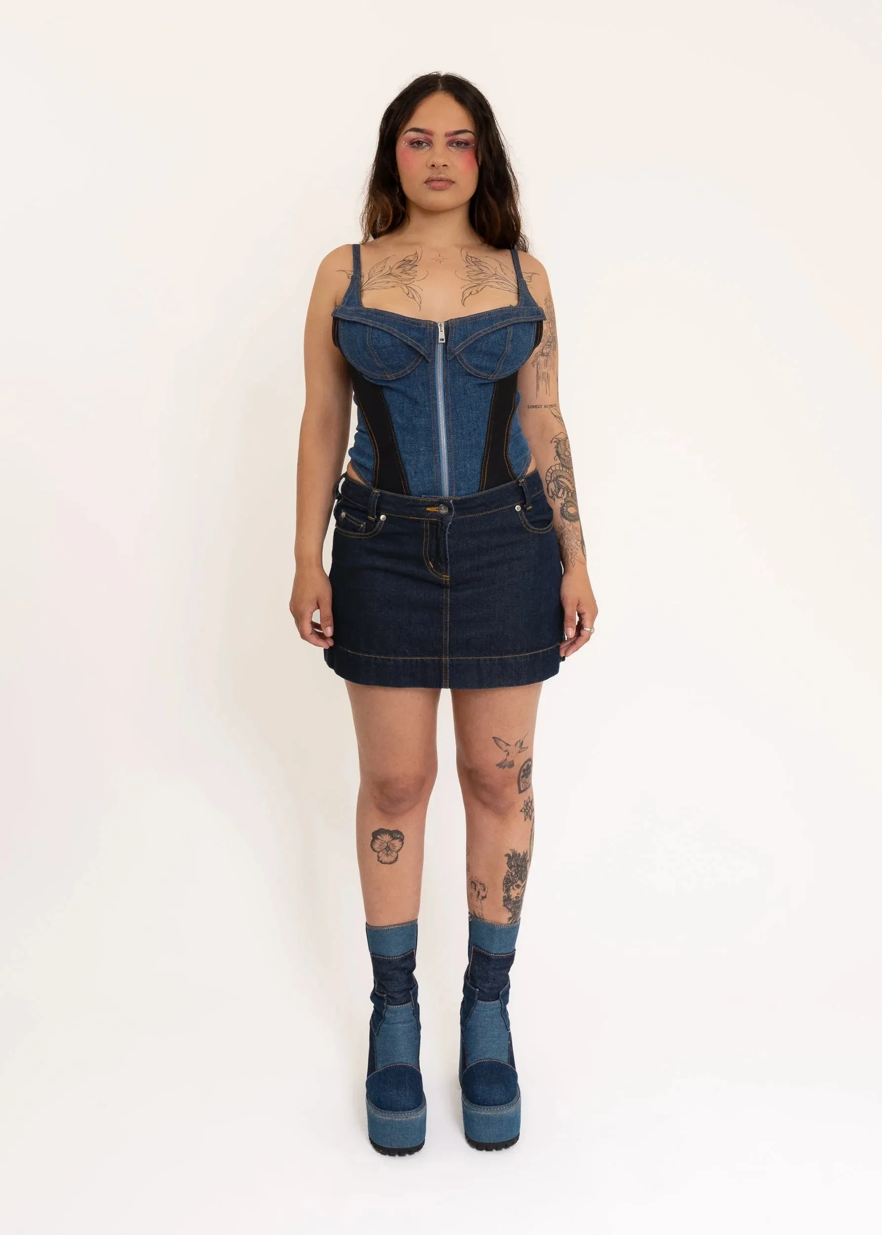 Heart Orb Embroidered Denim Mini Skirt