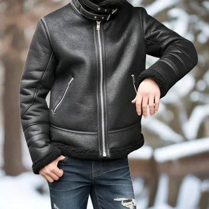 Heavy, lined leather winter jacket