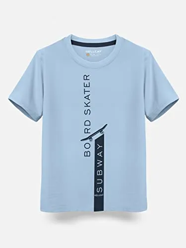 HELLCAT Trendy Typographic Printed Cotton Blend Half Sleeve T-Shirt for Boys - Pack of 5 / Mustard & Black & Bluish Grey & Brick & Sky Blue / 15-16 Years