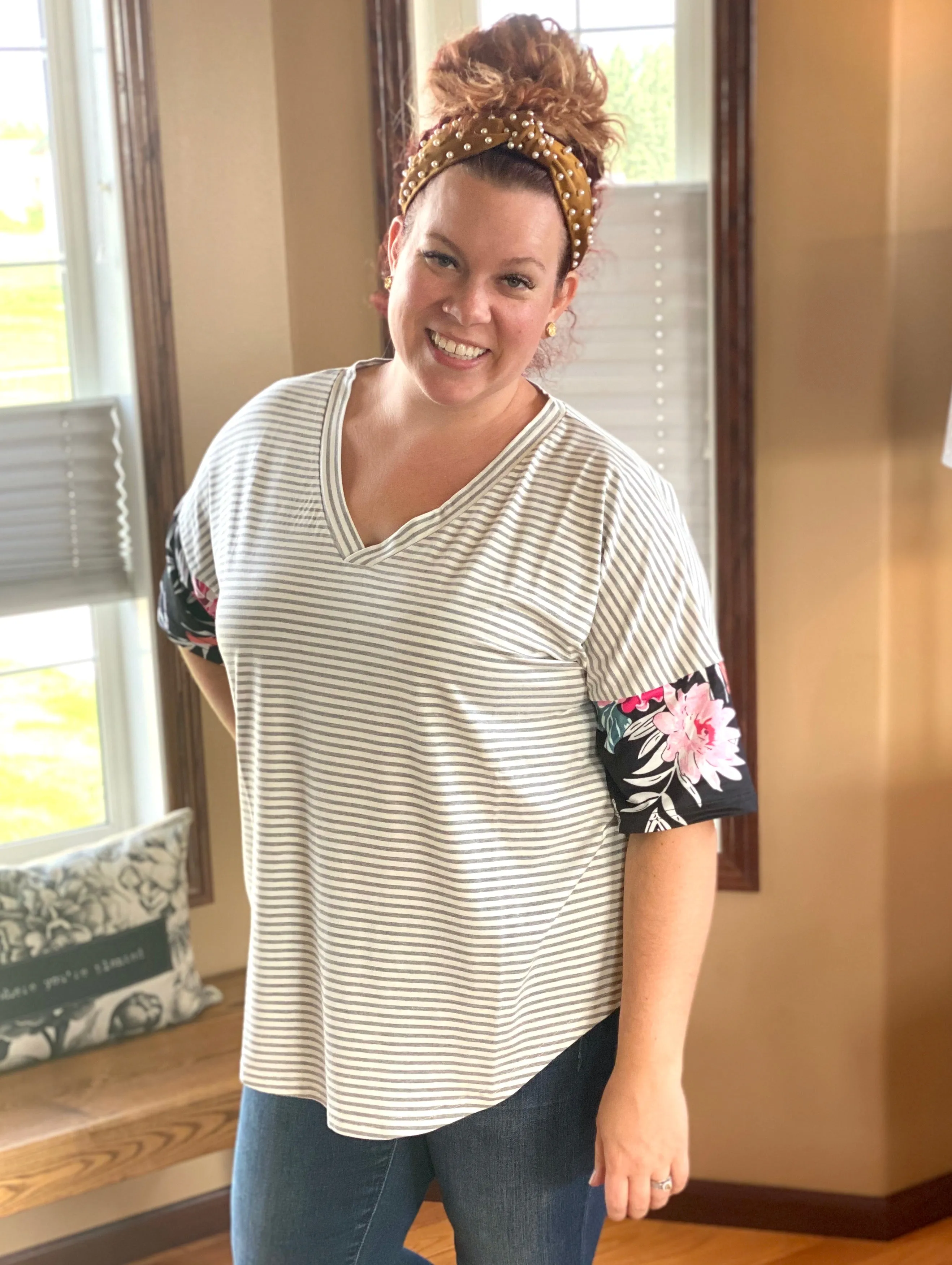 Hey Jude Top- Floral and Stripe Dolman